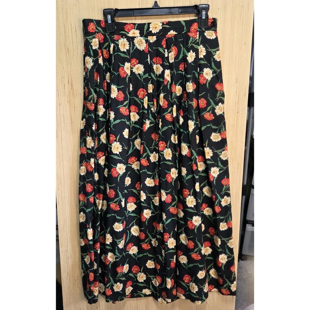 Susan Bristol Skirt size 12 Black Orange Floral Long A Line Granny‎ Core Modest